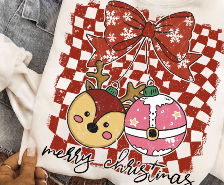 Retro Christmas Reindeer & Santa Ornaments Crewneck Sweater