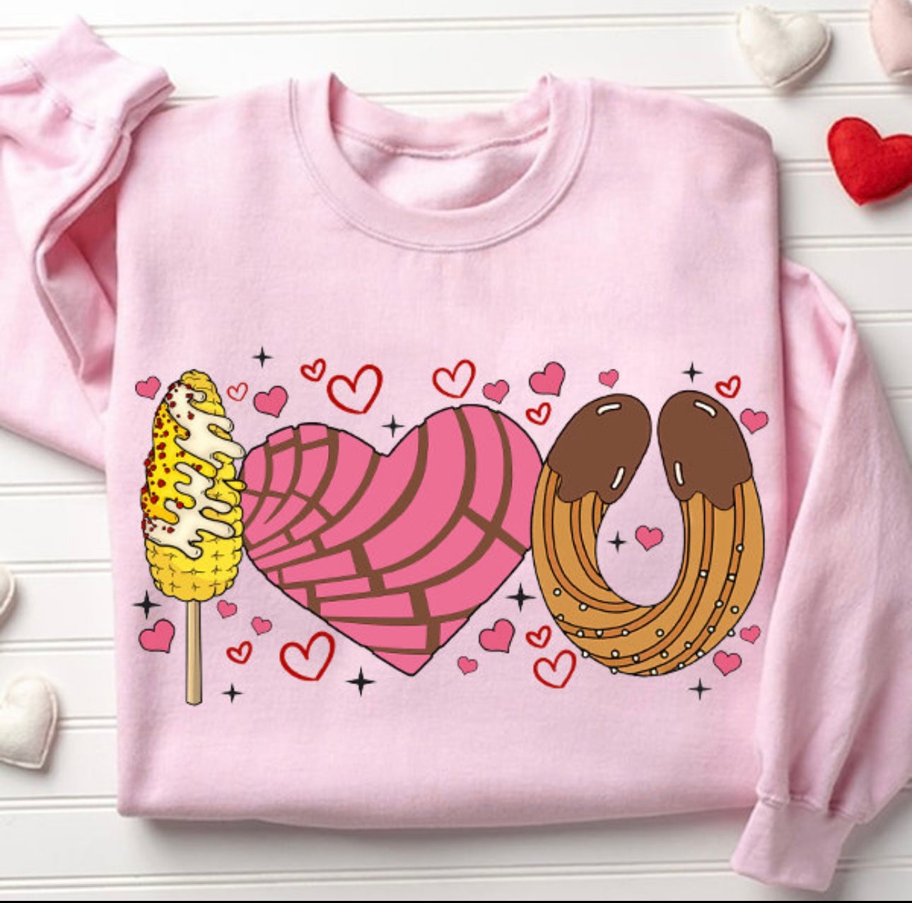 Conchas, elote and Churro. I Love You Valentine Crewneck Sweater